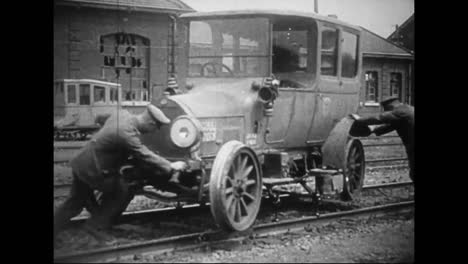 Captured-German-War-Film-From-World-War-One-Shows-A-German-Car-Which-Runs-On-A-Railway-Track