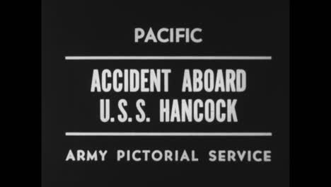 A-Fire-Breaks-Out-On-The-Uss-Hancock-When-A-Plane-Carrying-Bombs-Crashes-On-The-Deck-During-World-War-Two