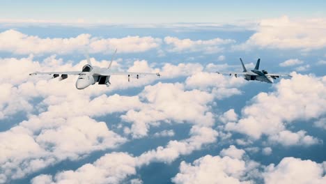 F-/-A18e-Super-Hornets-Del-Strike-Fighter-Squadron-(vfa)-136-Knighthawks-Vuelan-En-Formación-Durante-Un-Ejercicio-Fotográfico-Sobre-California-El-12-De-Marzo-De-2019