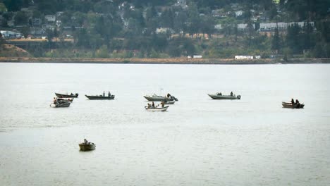 Eine-Gruppe-Von-Booten,-Die-Freizeitfischen-Spring-Creek-Washington-2016