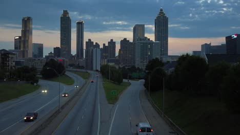 Night-falls-behind-the-skyline-of-Atlanta-Georgia