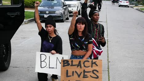 Protesters-Fall-To-Their-Knees-During-A-Black-Lives-Matter-Blm-March-In-Los-Angeles-Following-The-George-Floyd-Murder