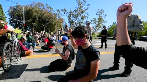 Extreme-Slo-Mo-Protesters-Chanting-And-Standing-Off-With-Police-And-National-Guard-During-A-Black-Lives-Matter-Blm-Parade-In-Ventura-California-6