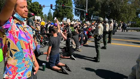 Extreme-Slo-Mo-Protesters-Chanting-And-Standing-Off-With-Police-And-National-Guard-During-A-Black-Lives-Matter-Blm-Parade-In-Ventura-California-8