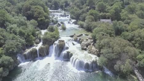 Beautiful-Drone-Aerial-Over-Krka-Waterfalls-In-Croatia-1