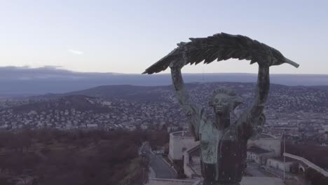 Beautiful-Aerial-Of-The-Liberty-Statue-And-Cityscape-Of-Budapest-Hungary
