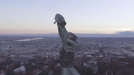 Beautiful-Aerial-Of-The-Liberty-Statue-And-Cityscape-Of-Budapest-Hungary-1