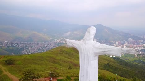Aerial-Shot-Around-The-Cristo-Rey-Statue-In-Cali-Colombia-1