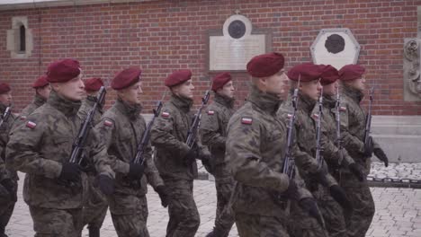 Military-Troops-And-Soldiers-March-On-The-Streets-Of-Krakow-Poland