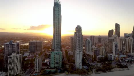 The-skyline-of-Surfers-Paradise-a-seaside-resort-in-Queensland-Australia-is-seen-at-sunset