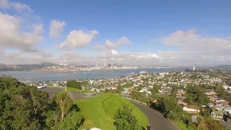 An-aerial-view-shows-tourists-in-Auckland-New-Zealand-with-a-skyline-view