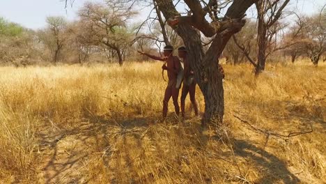 San-Tribal-Buschmann-Jäger-In-Namibia-Afrika-Gehen-Leise,-Schnuppern-Die-Luft-Und-Probieren-Den-Boden-Für-Die-Windrichtung-Auf-Der-Jagd-Nach-Beute-4