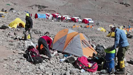 Aconcagua-Time-Lapse--Climbers-packing-at-basecamp