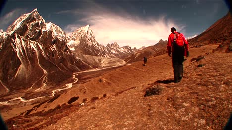 Wide-shot-of-trekker-near-Dukla-on-Mt-Everest