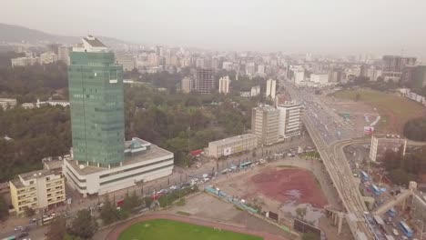 Foggy-aerial-of-downtown-and-business-district-in-Tblisi-Republic-of-Georgia