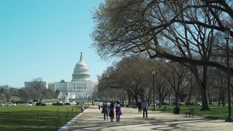 People-walk-on-the-mall-in-Washington-DC-with-US-Capital-building-Capitol-Hill-Congress-on-a-spring-day