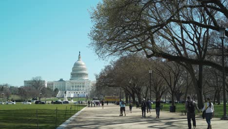 People-walk-on-the-mall-in-Washington-DC-with-US-Capital-building-Capitol-Hill-Congress-on-a-spring-day-1