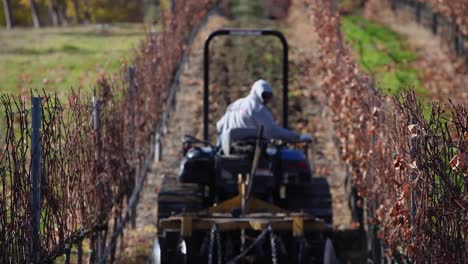 Rack-focus-of-an-agricultural-worker-driving-a-tractor-a-California-vineyard