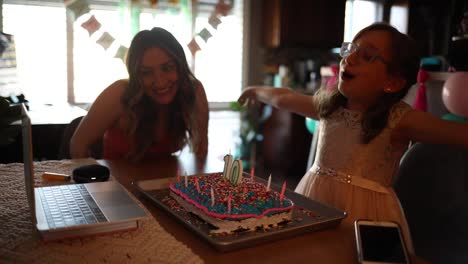 Footage-of-a-model-released-mother-and-daughter-celebrating-a-birthday-on-computer-video-meeting-social-distancing
