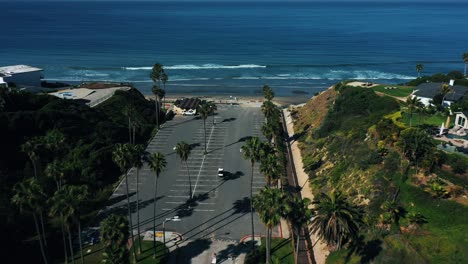 Aerial-of-empty-parking-lots-and-abandoned-beaches-of-southern-california-during-covid19