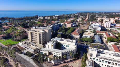 Aerial-of-the-University-of-California-Santa-Barbara-UCSB-college-campus-along-beach-and-lagoon-1