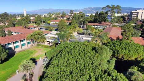 Aerial-of-the-University-of-California-Santa-Barbara-UCSB-college-campus-along-beach-and-lagoon-3
