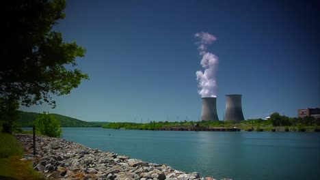 A-Nuclear-Reactor-Sits-Along-A-Riverbank-In-Tennessee