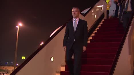 A-Nato-Entourage-Led-By-Secretary-General-Jens-Stoltenberg-Arrives-In-Qatar-And-Is-Greeted-By-Royal-Officials