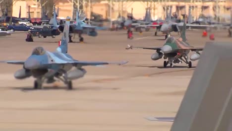 American-F16-Fighters-Taxi-On-The-Runway-In-This-Well-Produced-Shot