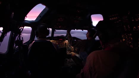 The-Interior-Of-The-Cockpit-Of-An-Airline-In-Flight-With-Pilots
