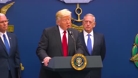 President-Donald-Trump-Makes-Remarks-At-The-Swearing-In-Ceremony-Of-General-Jim-Mattis-At-The-Department-Of-Defense-And-Speaks-Of-His-Travel-Ban-On-Muslims