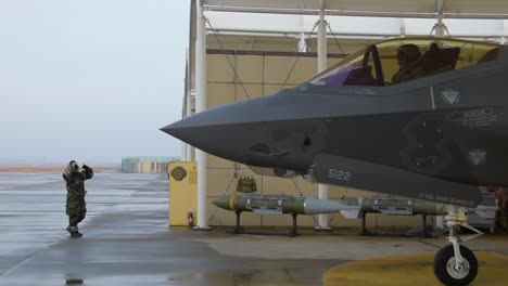 A-Us-Air-Force-F35A-Lightning-Ii-Is-Guided-Out-Of-A-Hangar-At-The-Kunsan-Air-Base-In-South-Korea