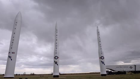 Icbms-Are-Seen-Standing-On-A-Cloudy-Day-At-Vandenberg-Air-Force-Base