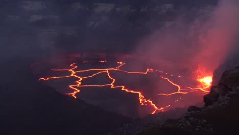 Night-High-Angle-Shot-Over-The-Summit-Vent-Lava-Lake-On-Kilauea-Volcano-Erupting-Hawaii