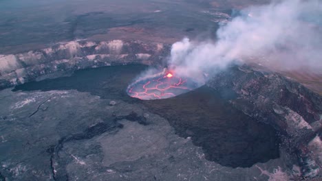 Amazing-Aerial-Shot-Over-The-Summit-Vent-Lava-Lake-On-Kilauea-Volcano-Erupting-Hawaii