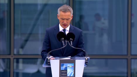 Nato-Generalsekretär-Jens-Stoltenberg-Hält-Eine-Rede-Auf-Dem-Gipfel-In-Brüssel-Belgien