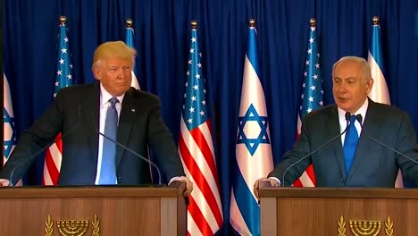 El-Presidente-Estadounidense,-Donald-Trump,-Y-El-Primer-Ministro-De-Israel,-Benjamin-Netanyahu,-Intercambian-Comentarios-Durante-La-Visita-Presidencial-A-Jerusalén