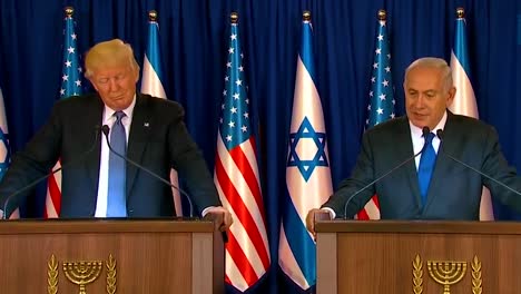 El-Presidente-Estadounidense,-Donald-Trump,-Y-El-Primer-Ministro-De-Israel,-Benjamin-Netanyahu,-Intercambian-Comentarios-Durante-La-Visita-Presidencial-A-Jerusalén-1