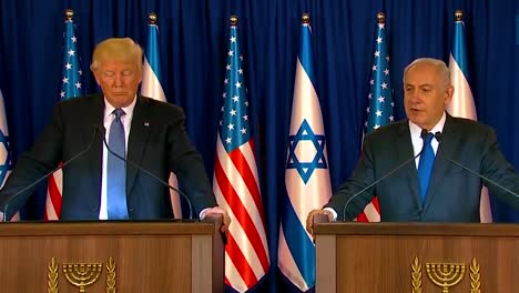 El-Presidente-Estadounidense,-Donald-Trump,-Y-El-Primer-Ministro-De-Israel,-Benjamin-Netanyahu,-Intercambian-Comentarios-Durante-La-Visita-Presidencial-A-Jerusalén-3