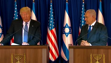 El-Presidente-Estadounidense,-Donald-Trump,-Y-El-Primer-Ministro-De-Israel,-Benjamin-Netanyahu,-Intercambian-Comentarios-Durante-La-Visita-Presidencial-A-Jerusalén-6