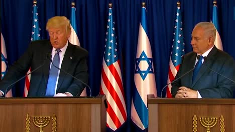 El-Presidente-Estadounidense,-Donald-Trump,-Y-El-Primer-Ministro-De-Israel,-Benjamin-Netanyahu,-Intercambian-Comentarios-Durante-La-Visita-Presidencial-A-Jerusalén-8