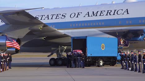 The-Coffin-Of-Us-President-George-Hw-Bush-Is-Taken-From-Air-Force-One-To-Be-Transported-To-His-Viewing-During-A-State-Funeral