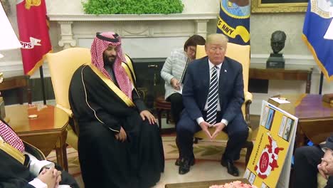 Us-President-Donald-Trump-Meets-With-Crown-Prince-Mohammed-Bin-Salman-Of-The-Kingdom-Of-Saudi-Arabia-And-Discusses-Saudi-Arabia-Buying-Huge-Amounts-Of-Arms-And-Weapons-And-Defense-Systems-From-America