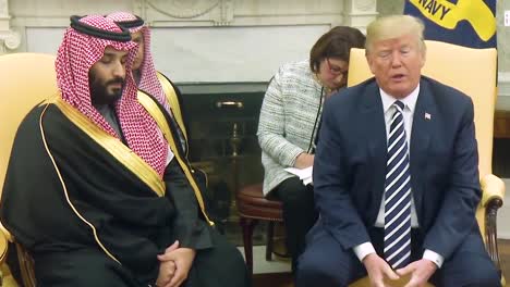 Us-President-Donald-Trump-Meets-With-Crown-Prince-Mohammed-Bin-Salman-Of-The-Kingdom-Of-Saudi-Arabia-Compliments-Saudi-Purchase-Huge-Amounts-Of-Arms-And-Weapons-And-Defense-Systems-From-America