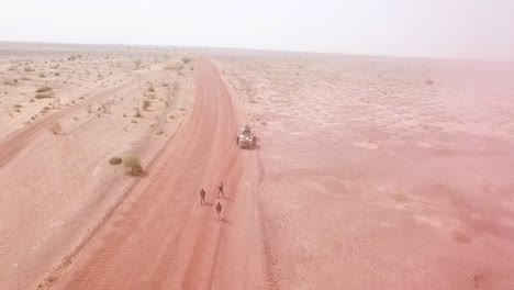 Aerials-Over-A-Simulated-Ambush-Commando-Raid-And-Hostage-Situation-On-A-Remote-African-Road-In-Niger