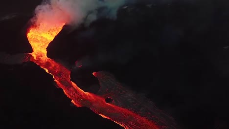 Aerial-Over-The-Kilauea-Volcano-Erupting-At-Night-With-Huge-Lava-Flows