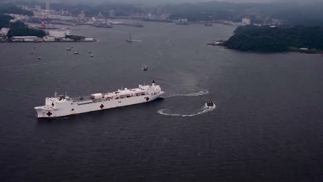 Aerial-Of-Military-Sealift-Command-Hospital-Ship-Usns-Mercy-(Tah-19)-Departs-Commander-Fleet-Activities-Yokosuka-Japan-1