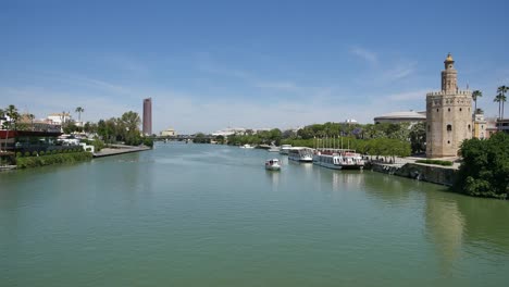 Seville-Guadalquivir-River-With-Motor-Boat