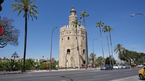 Seville-Torre-Del-Oro-And-Palm-Trees