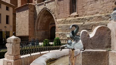 Spain-Mora-De-Rubielos-Fountain-And-Church-Door